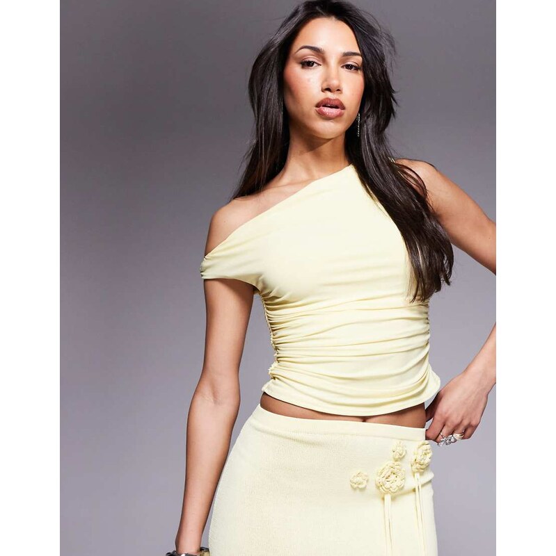 Missyempire exclusive double layered slinky off shoulder top in yellow 105234745