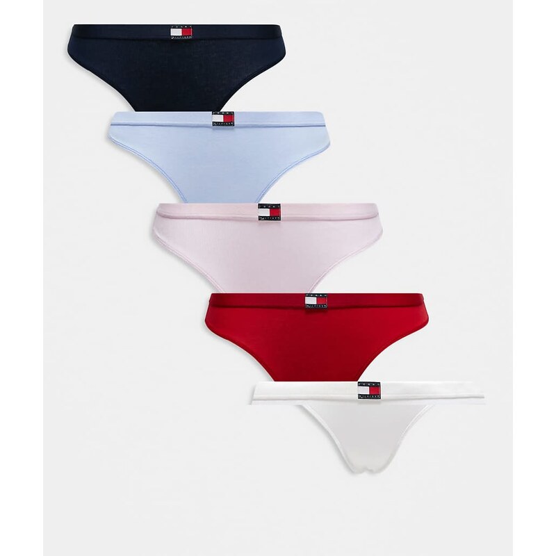 Tommy Hilfiger 5 pack flag thongs in white/red/pink/blue/navy-Multi 115589407