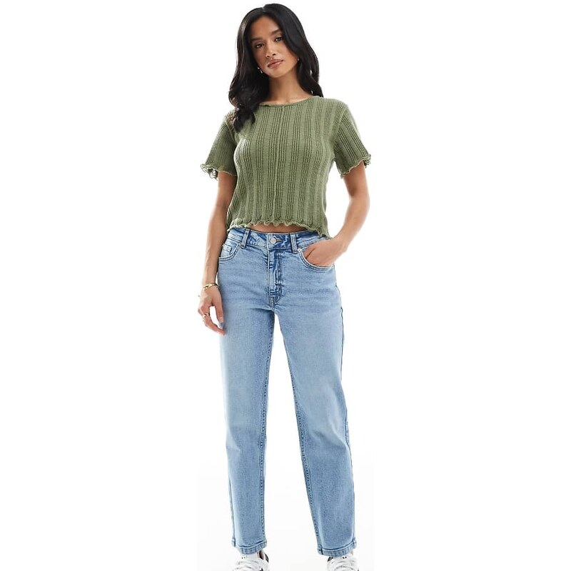 ASOS Petite ASOS DESIGN Petite slim fit mom jeans in mid blue 115510085