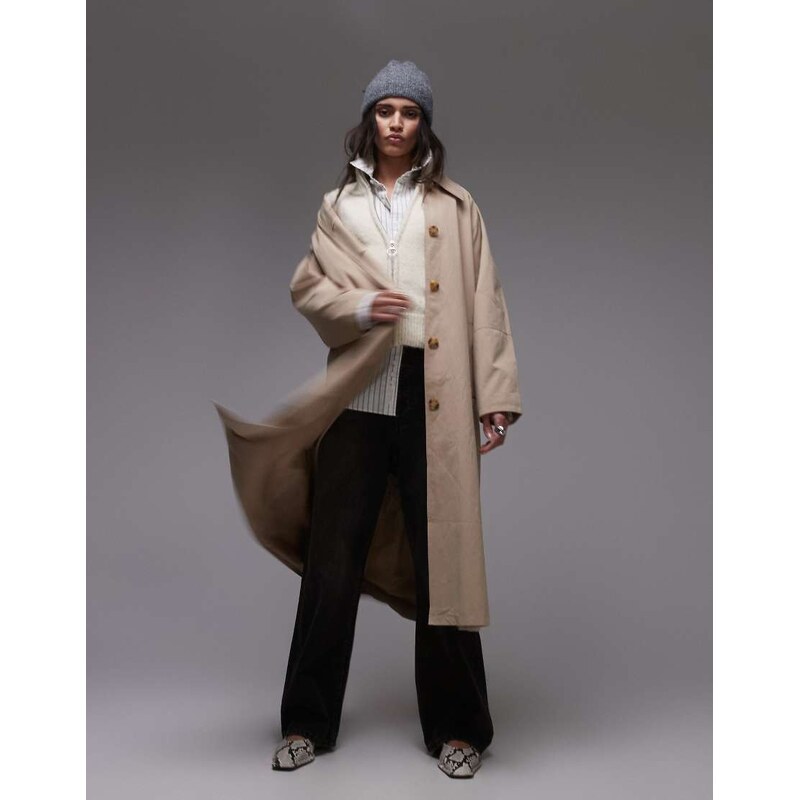 Topshop 90s trench coat in stone-Neutral 105239989