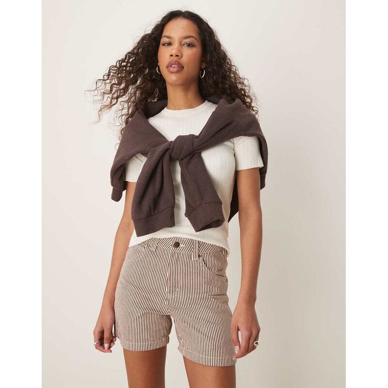 Dickies hickory stripe carpenter shorts in cappuccino brown