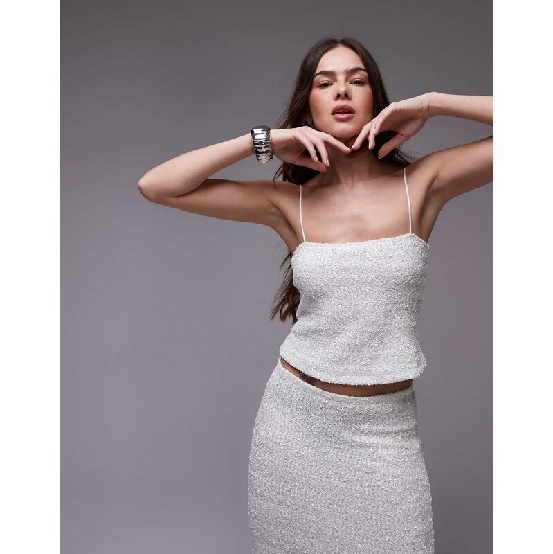 Topshop premium sequin cami top co-ord in white 106614054