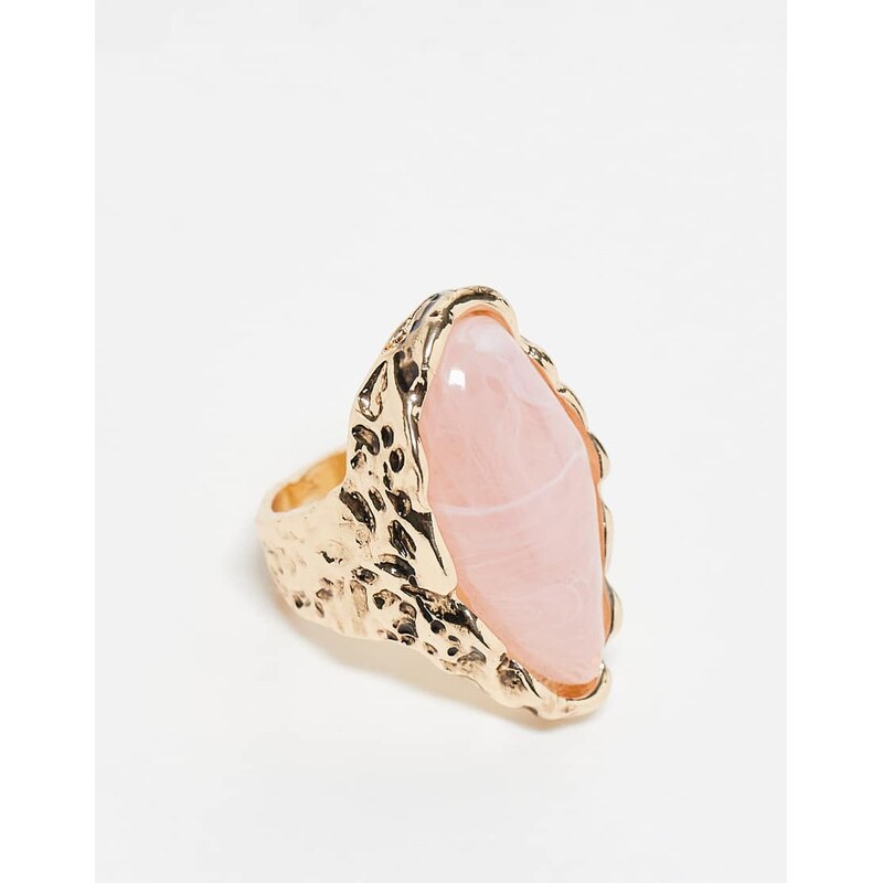 Reclaimed Vintage gold ring with faux rose quartz 105240050