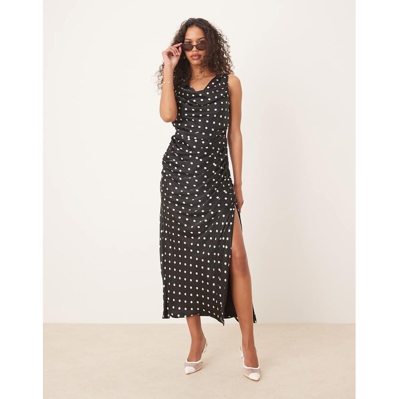 Abercrombie & Fitch cowl neck drape maxi dress in black dot 105240097