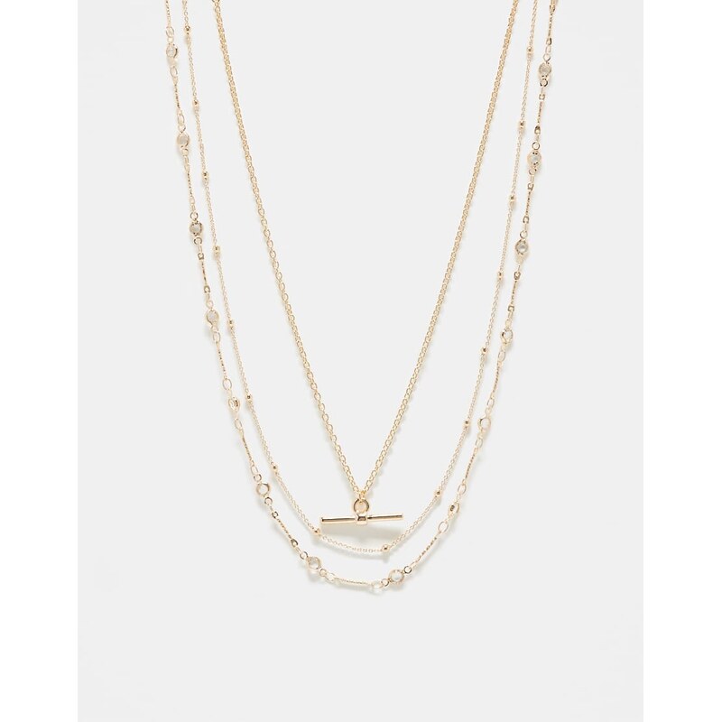 ASOS DESIGN pack of 3 necklaces with T-bar and star detail in gold 105240398