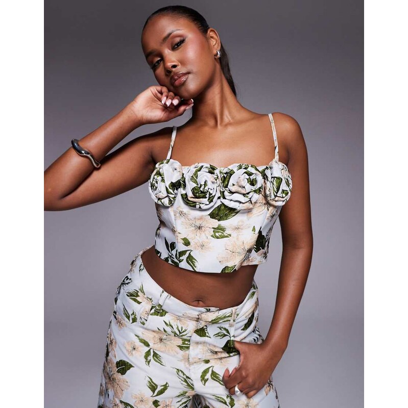 ASOS LUXE co-ord jacquard 3D floral top in floral print-Multi 105241104