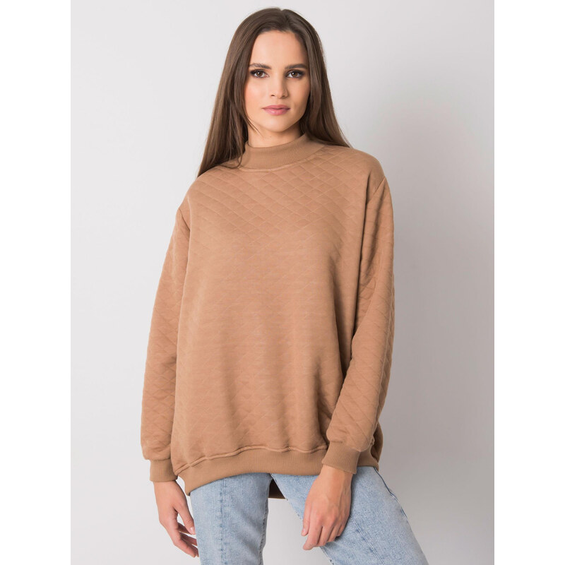 BASIC FEEL GOOD Světle hnědá dámská prošívaná mikina bez kapuce -camel 66266833
