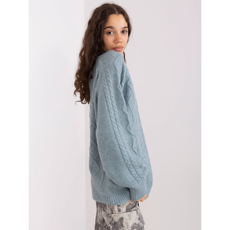 ITALY MODA Modro-šedý rolák s copánkovým vzorem --grey-blue Světle 87032806