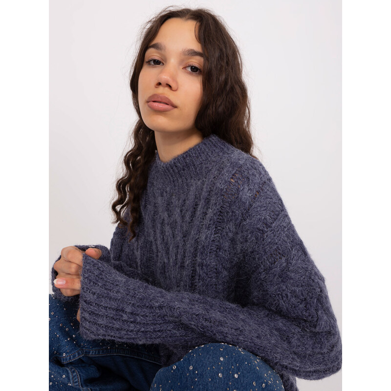 ITALY MODA Tmavě modrý pletený rolák -dark blue Tmavě modrá 87032816