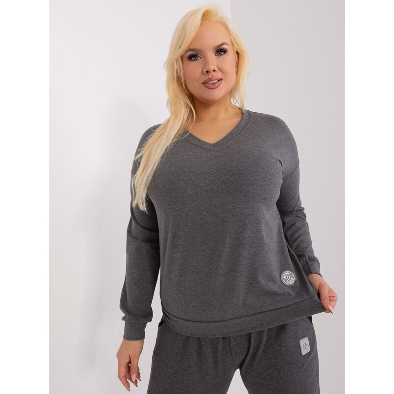 RELEVANCE Tmavě šedé tričko s výstřihem do V -dark grey Šedá 88742594