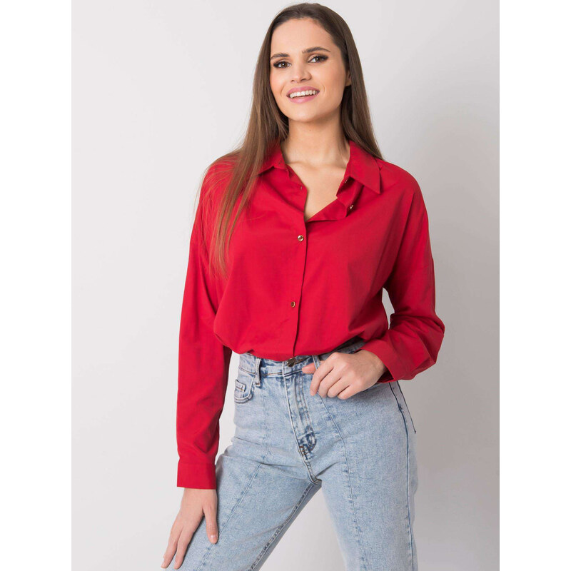 BASIC Červená dámská oversize košile s dlouhými rukávy EM-KS-004