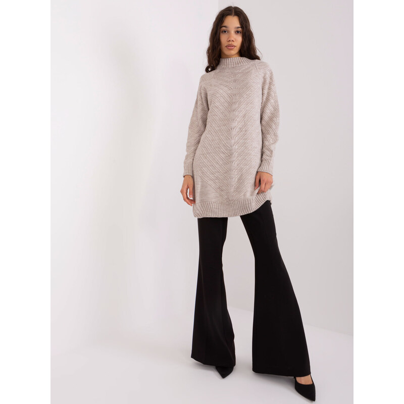 BASIC Světle béžový dlouhý oversize svetr s rolákem -light beige 87018397
