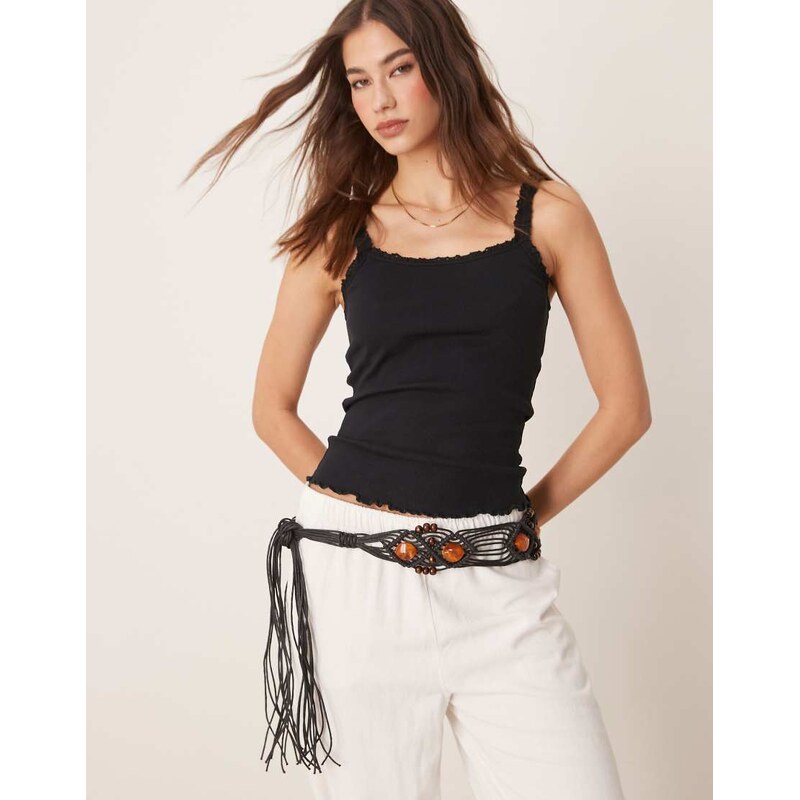 ASOS DESIGN macrame belt in black 105247491