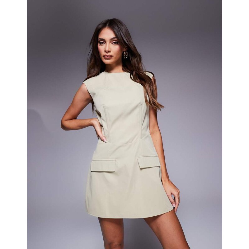 Missyempire structured pocket detail mini dress in beige-Neutral 110312249