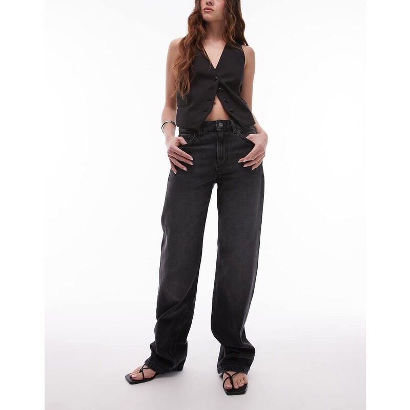 Mango Miami mid rise straight leg jeans in washed black
