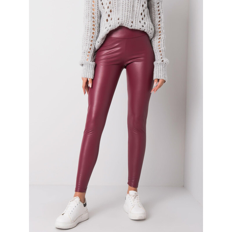 RUE PARIS Lesklé dámské vínové legíny RV-LG-6007.11-winered