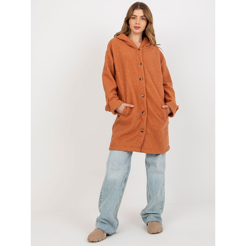 RELEVANCE Tmavě oranžový teddy kabát na knoflíky -dark orange
