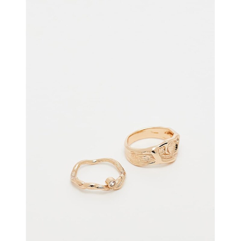 ASOS DESIGN 2 pack molten rings in gold tone 106161794