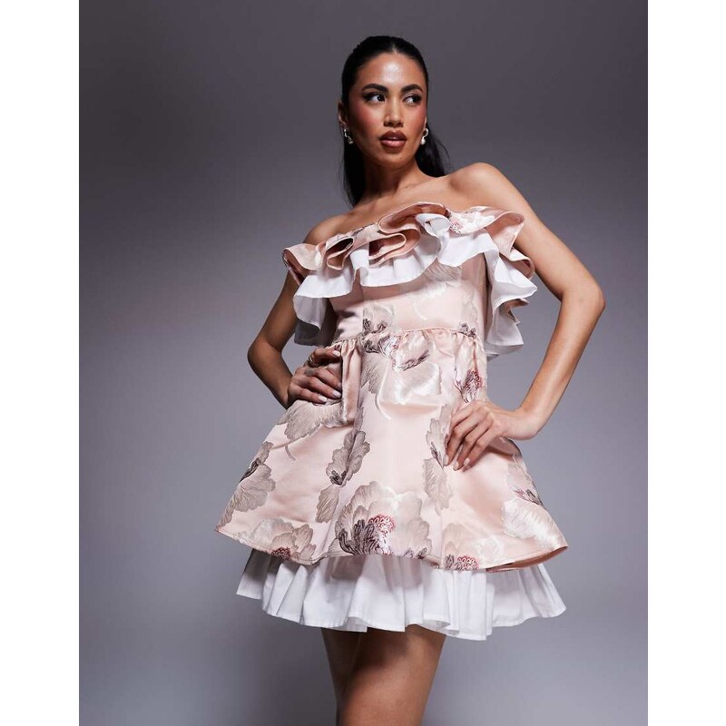 ASOS LUXE jacquard bandeau skater mini dress with pleated poplin in 105247218