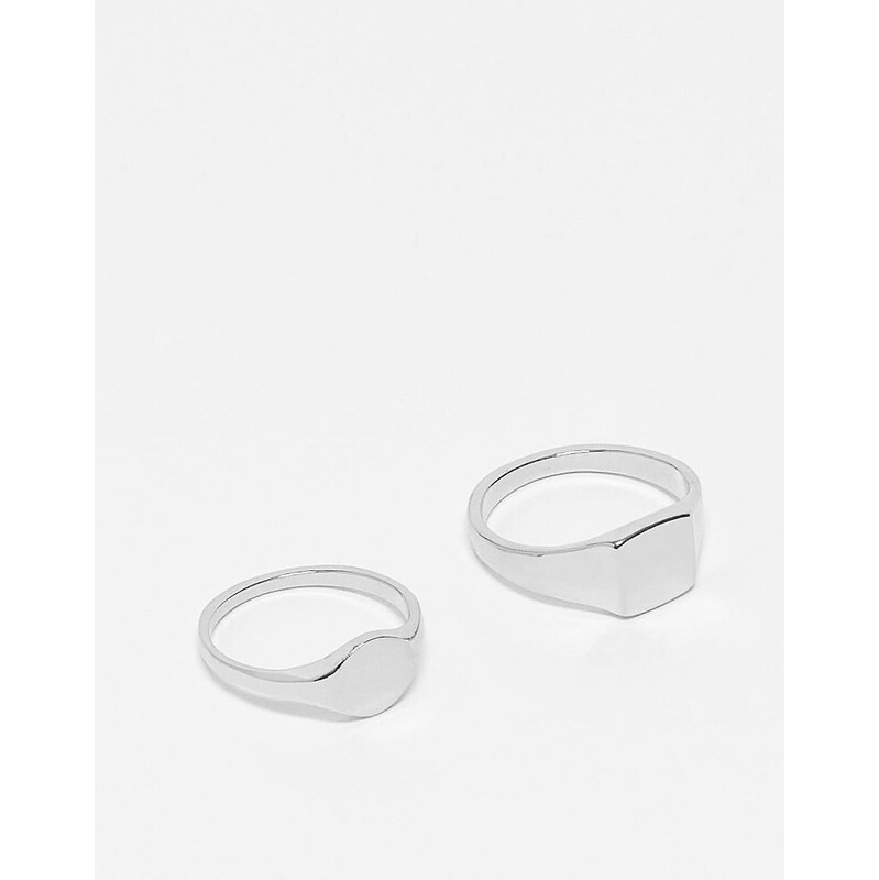 ASOS DESIGN 2 pack signet rings in silver 105247220