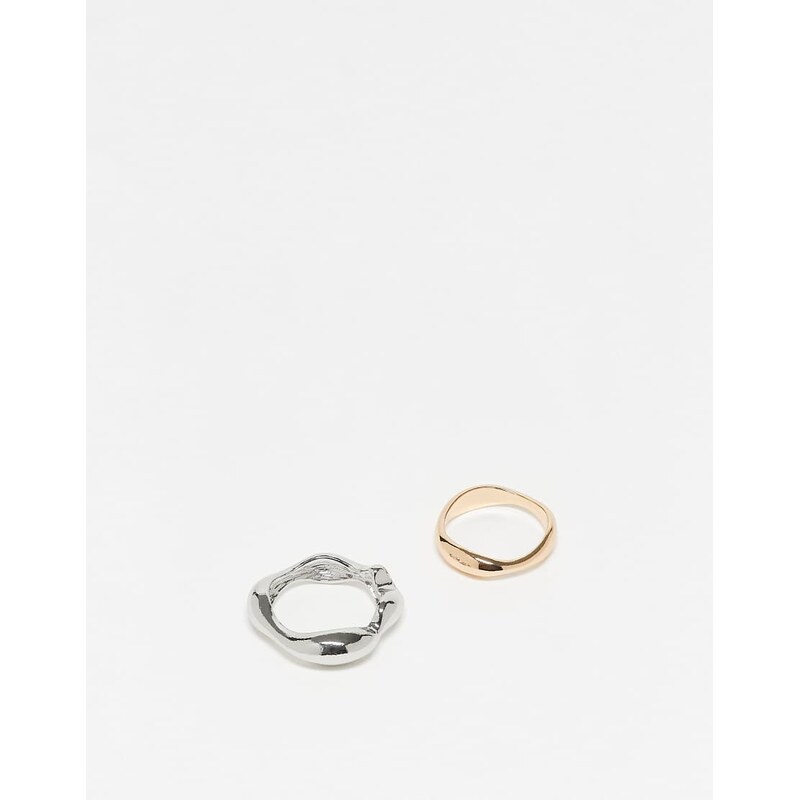 ASOS DESIGN 2 pack molten metal rings in silver and gold tone 112355757
