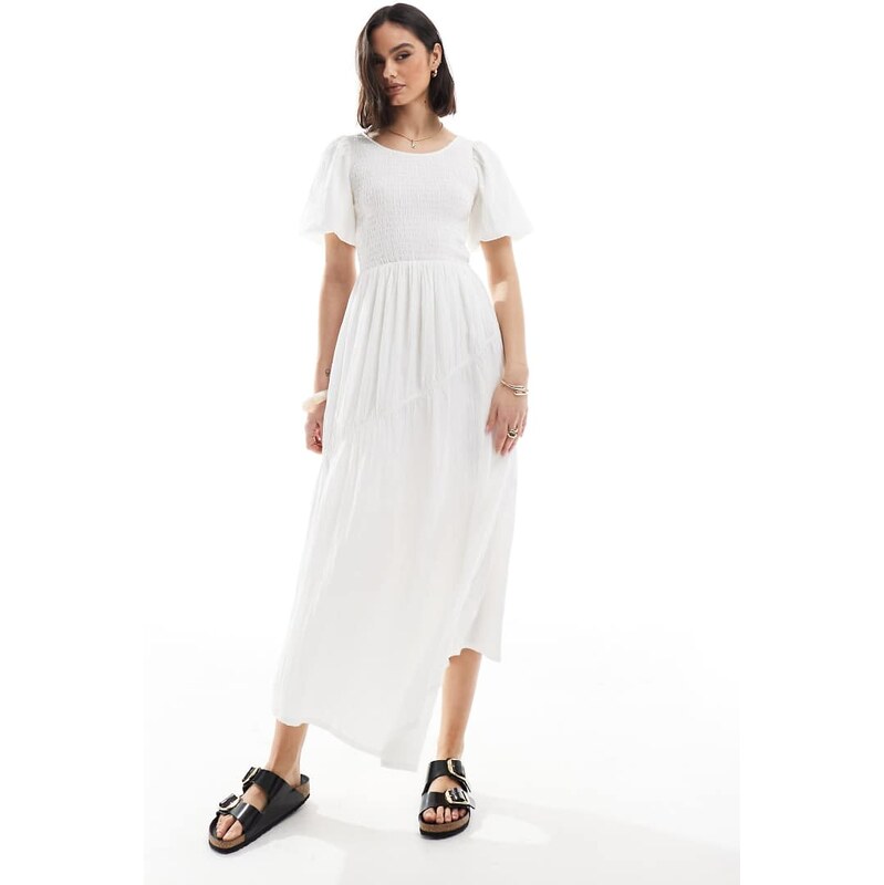 Threadbare puff sleeve midi dress in white