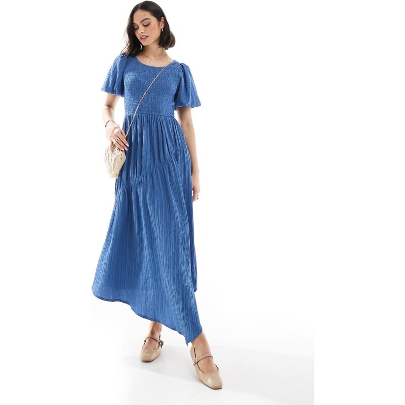 Threadbare puff sleeve midi dress in blue-White 105584662
