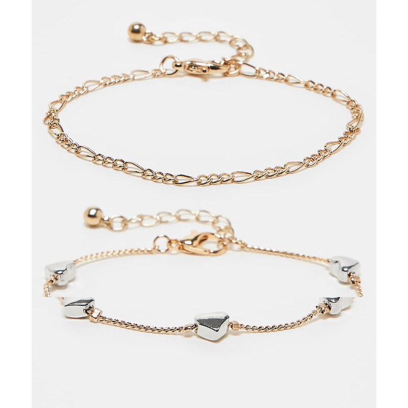 Reclaimed Vintage bracelet chain 2 pack with hearts in gold 105247550