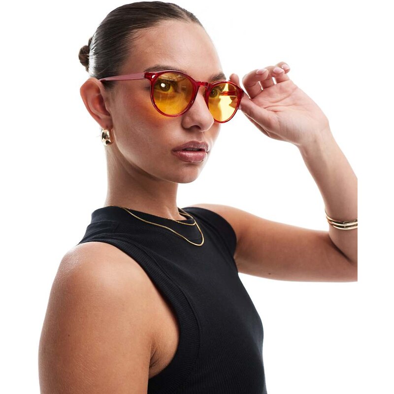 AJ Morgan grad school round sunglasses in burgundy with yellow lens 105819419