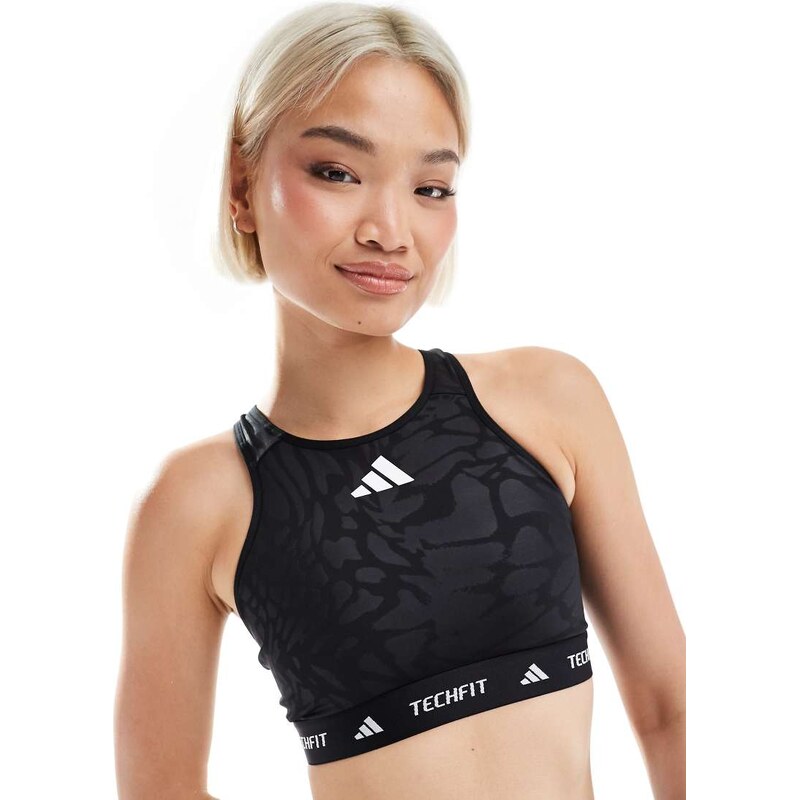 adidas performance adidas Training Tech Fit sports bra in black print 105257141