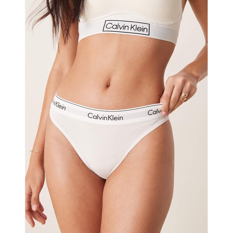 Calvin Klein Modern Cotton high leg tanga in white