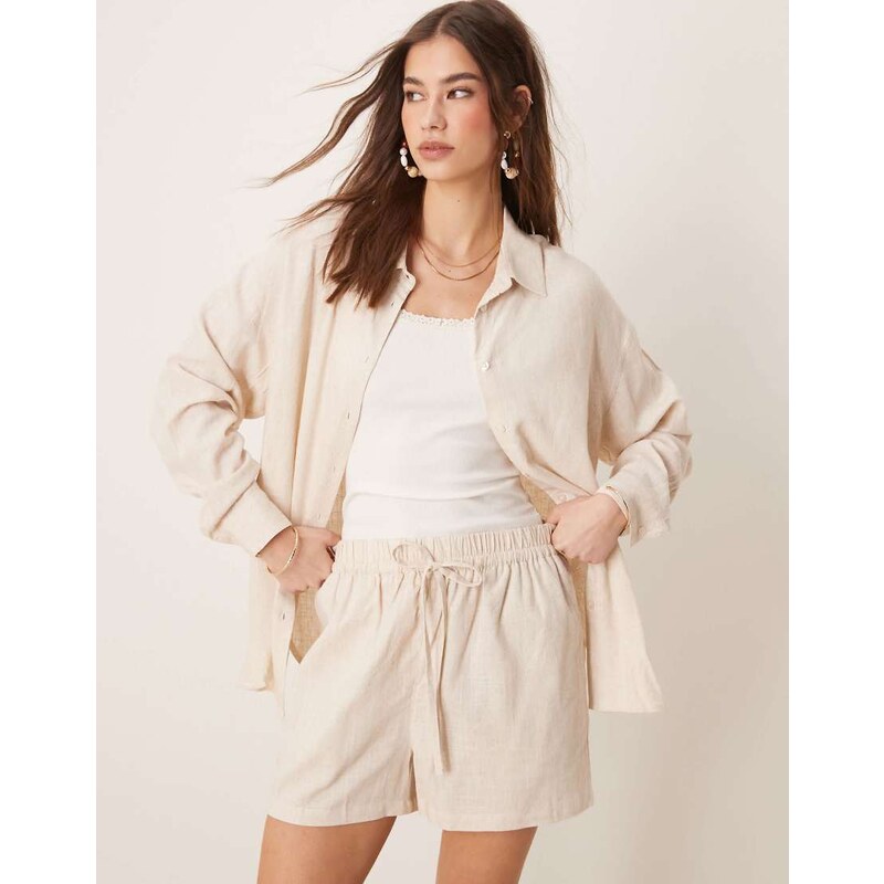 ASOS DESIGN oversized linen look shirt co-ord in natural-Neutral