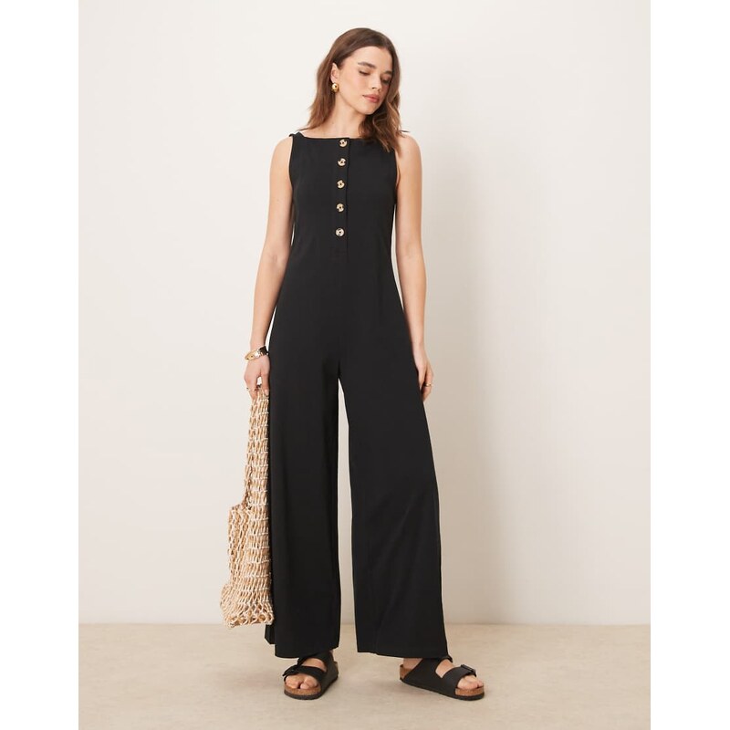 ASOS DESIGN button through jumpsuit in black 105257254