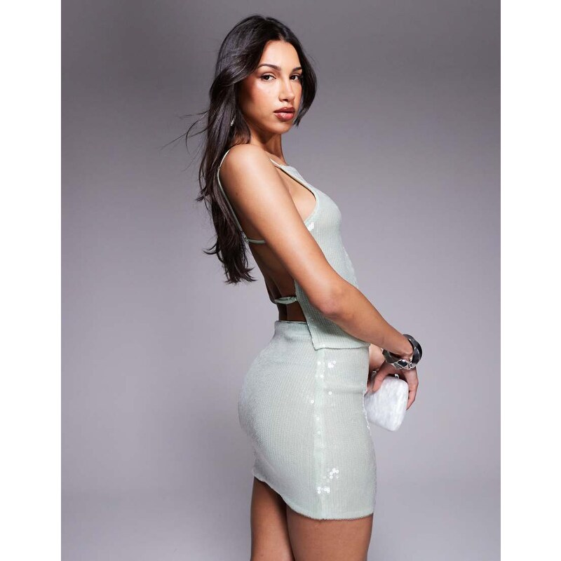 ASOS DESIGN co-ord sequin mini skirt in mint-Green 105257259