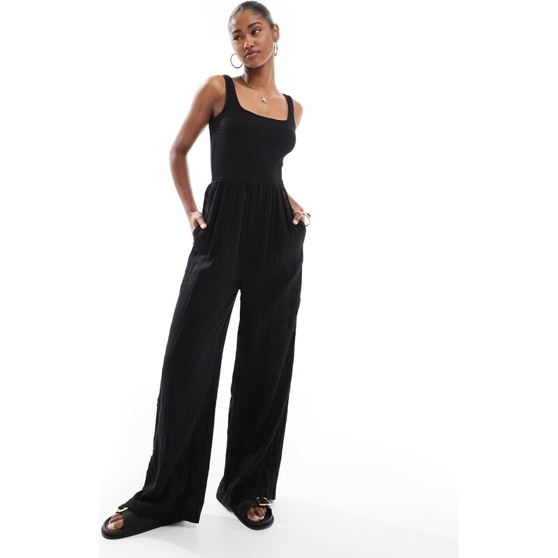 Brave Soul scoop neck jumpsuit in black