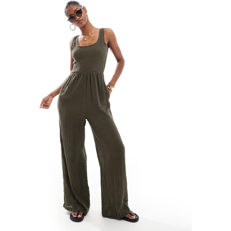Brave Soul scoop neck jumpsuit in khaki-Green 115589425