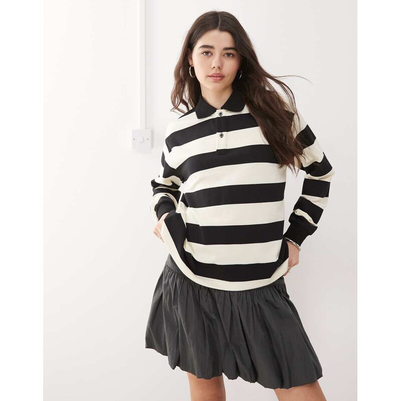 Lioness Nautica collared long sleeve rugby polo shirt in black and 108111638