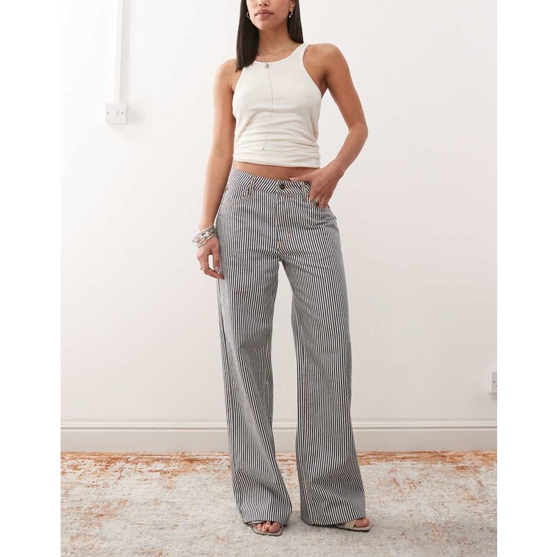 Lioness Top Model low rise wide leg jeans in blue and white stripe 105376704