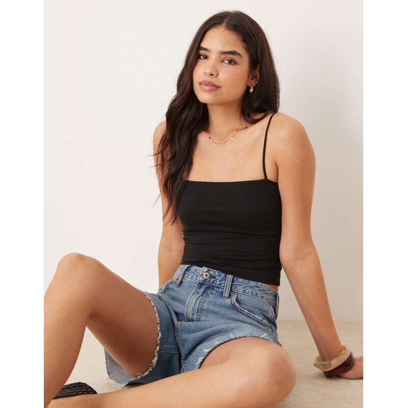 Gina Tricot strappy singlet vest top in black 115740583