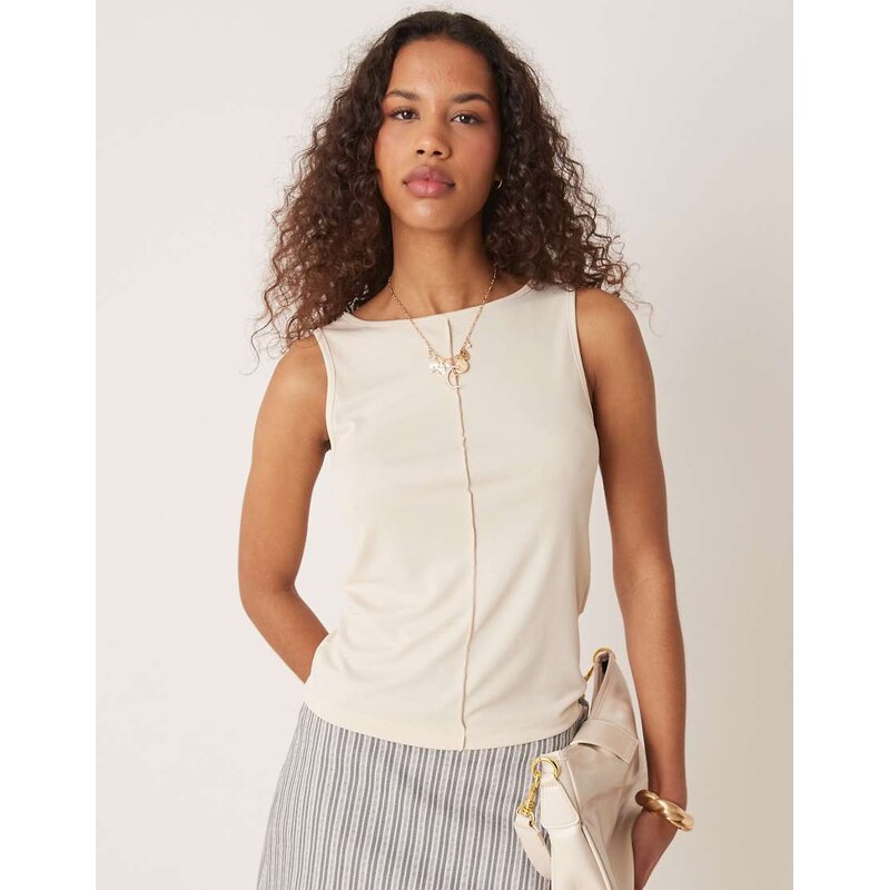 AWARE seam front jersey top in cream-White 105265800