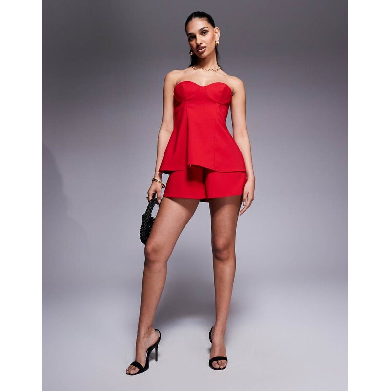 ASOS DESIGN double layer bandeau structured playsuit in red