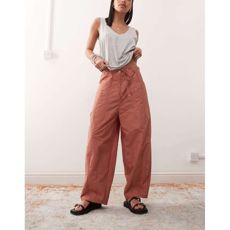 Lioness tie waist barrel leg trousers in red clay 113261379