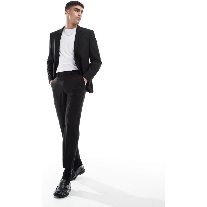 ASOS DESIGN straight cropped length suit trousers in black