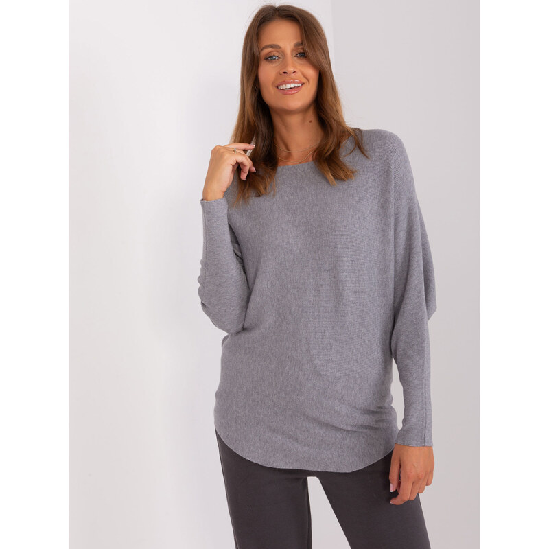 BASIC Šedý svetr s netopýřími rukávy -grey Šedá 86451262