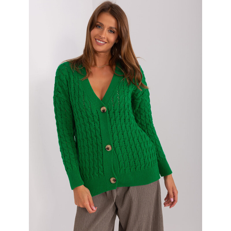 BASIC Tmavě zelený svetr na knoflíky --green Tmavě zelená