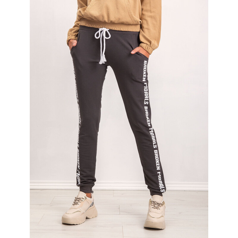 BASIC Tmavě šedé dámské tepláky s nápisem -gray Šedá 55036453