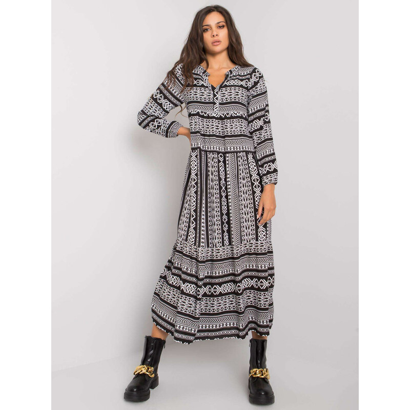 BASIC Černé dámské vzorované maxi šaty -black Vzory 63916406