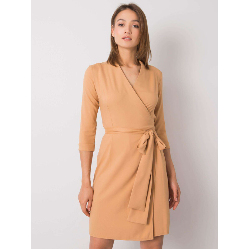 BASIC Béžové šaty s vázáním -beige Béžová