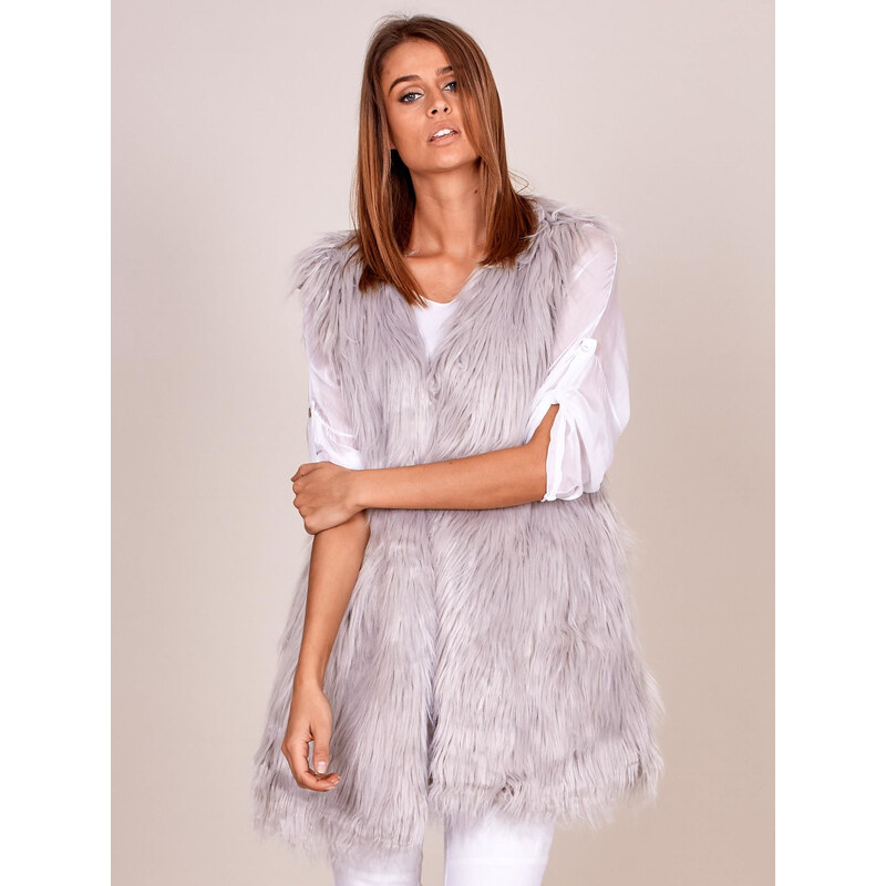 BASIC Dámská šedá chlupatá vesta AT-KZ-173501A-1.12P-light gray