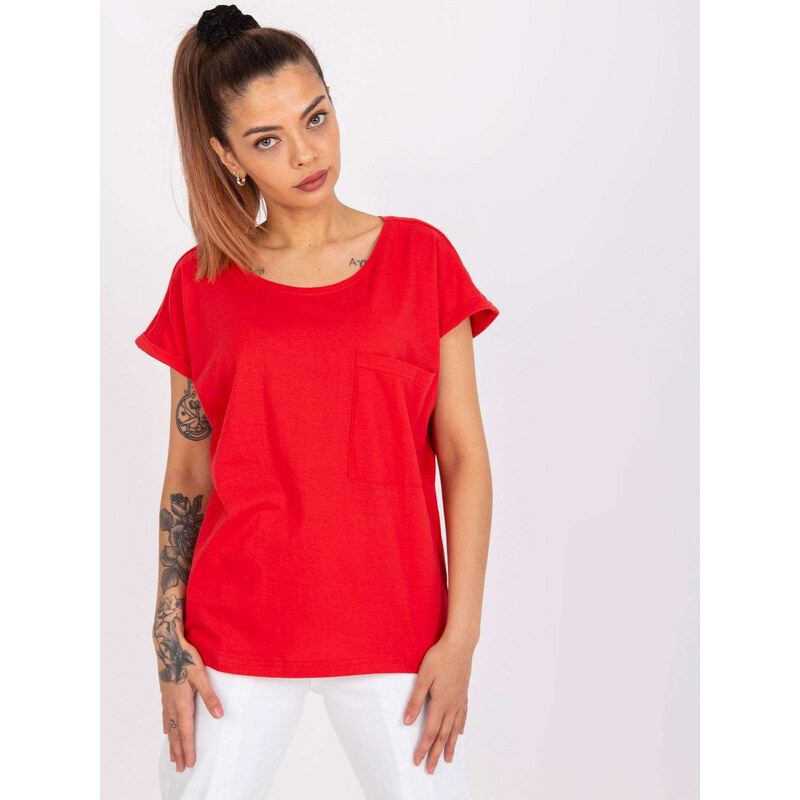 BASIC Červené tričko Ventura s krátkým rukávem a kapsičkou -red 68327163